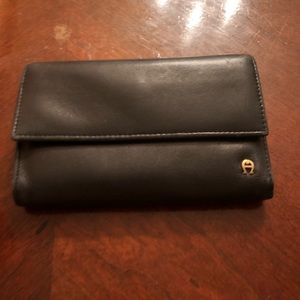 Black soft leather bi fold Etienne Aigner Wallet
